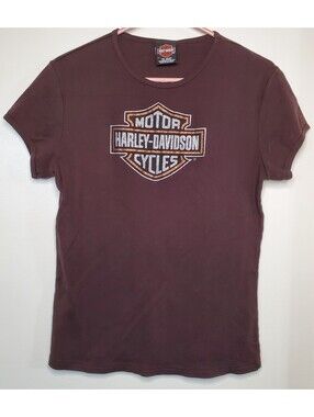 Harley-Davidson Women’s XL Brown Glitter Logo Macon Georgia T-Shirt